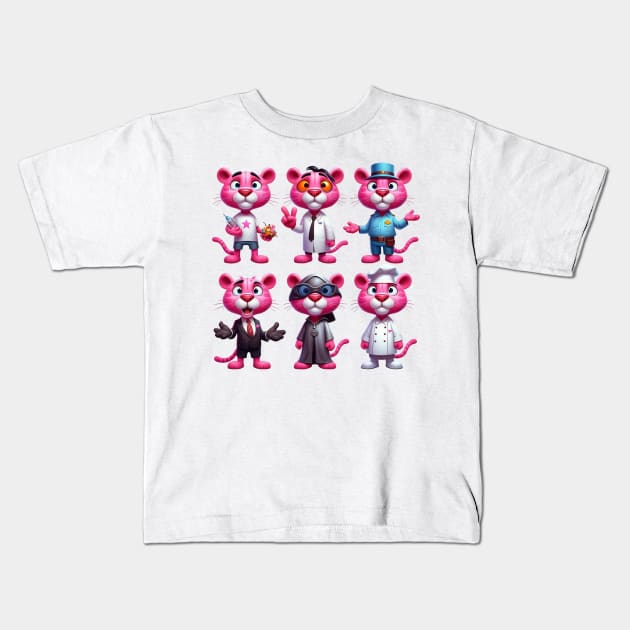 Cute Pink Panther Professions Kids T-Shirt by Dmytro